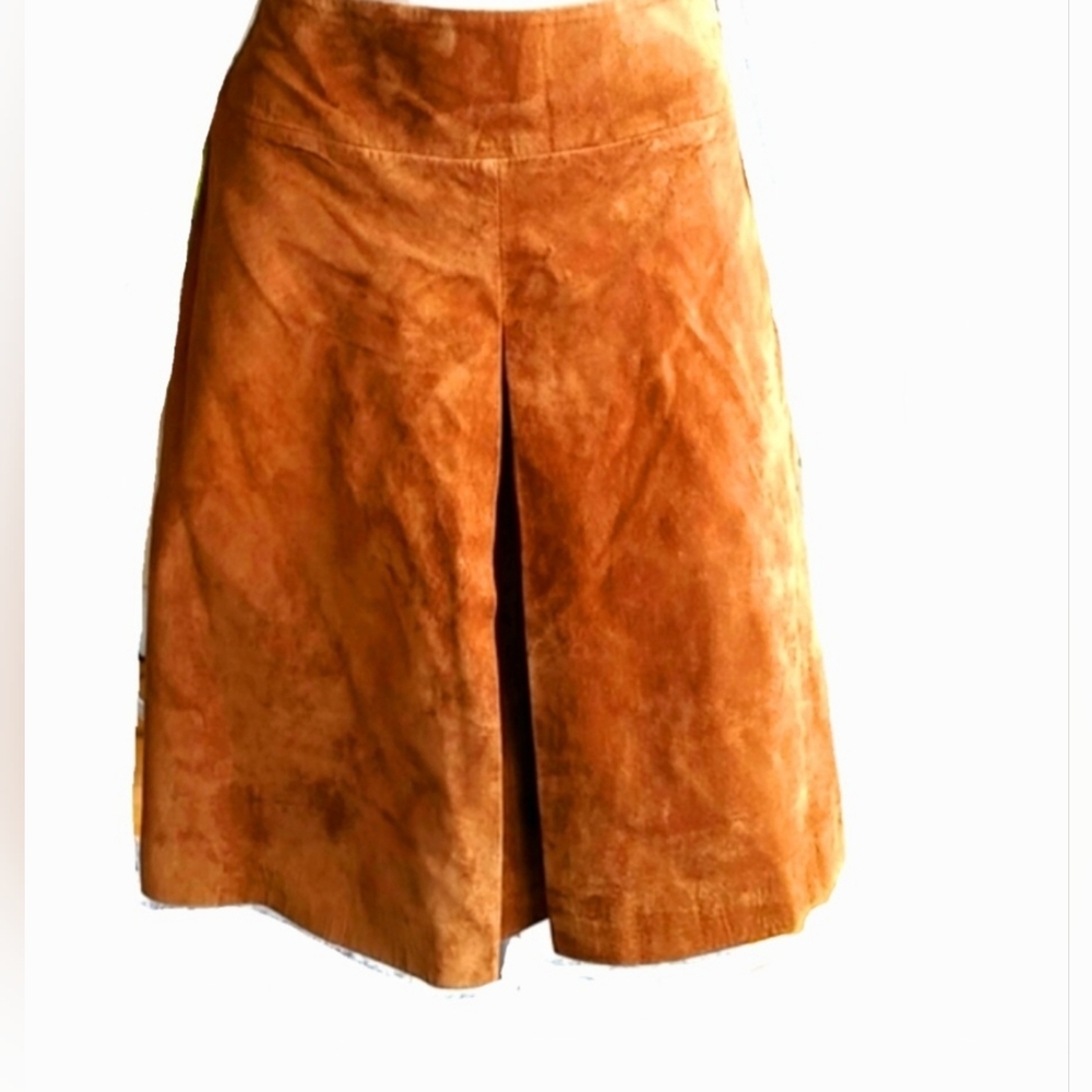 INC Retro Glamour Cognac Suede Leather Skirt Size 10 Western Coastal Cowgirl